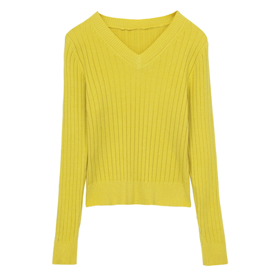 v领针织衫女修身高腰短款毛衣