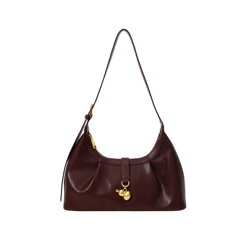 南风Chio2nd 顿河秋阳托特包包女酒红色复古褶皱腋下包单肩斜挎包