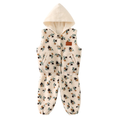 男童女童保暖毛绒洋气连帽套装