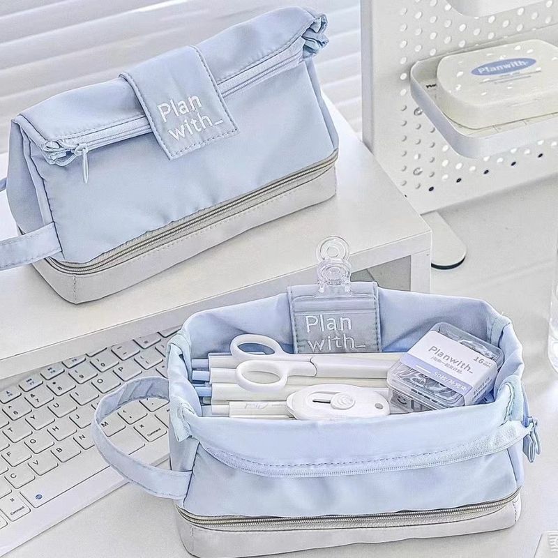 韩系简约小清新双层笔袋大容量女生文具盒高颜值学生女孩铅笔盒