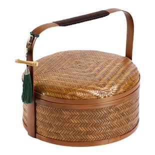 手工竹编提篮手提复古篮子竹双层食盒月饼礼盒便携茶道茶具收纳盒