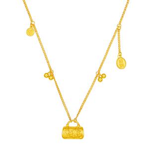 赛菲尔足金999.9吉祥花锁项链女无焊料黄金锁吊坠新年礼物送女友