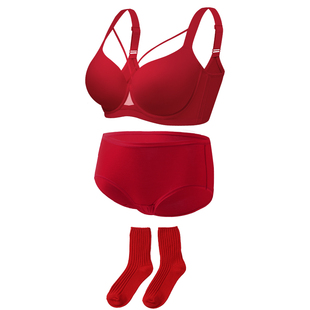 反重力+红色本命年内衣套装女性感大胸无痕聚拢防下垂文胸FG+内裤