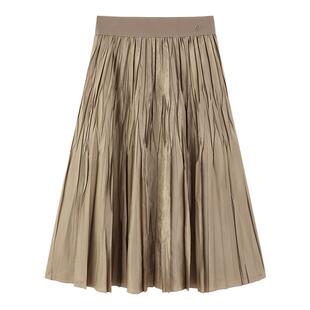 【断码秒杀】太平鸟肌理感压褶半身裙女气质长裙高腰伞裙裙子