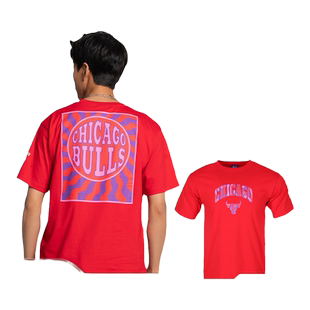 NBA公牛队 霓虹派对 球队队徽圆领T恤运动潮流休闲百搭全棉