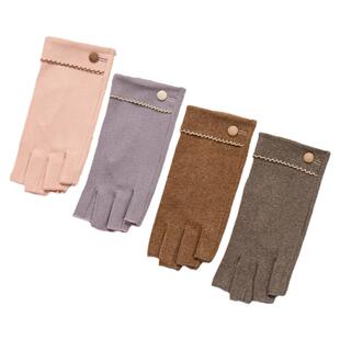 春秋冬季女士开车驾驶薄款手套 学生写字保暖复古 半指露指头漏指