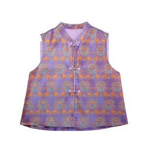 初袭华裳新中式花树对羊真丝马甲张和才蜀锦国风秋冬款马夹短外套