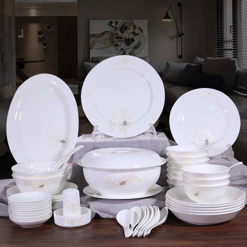 2023陶瓷器餐具套装碗碟盘子景德镇家用吃饭中式简约骨瓷碗盘礼品