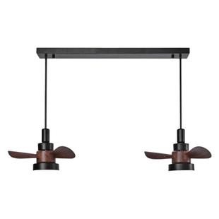 中古风餐厅吊灯创意可移动升降轨道复古胡桃木全光谱风扇餐桌吊灯