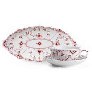 RoyalCopenhagen皇家哥本哈根宝石红半蕾丝手绘茶杯碟茶具下午茶