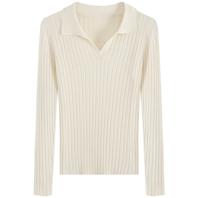 慕兔v领纯色长袖针织衫