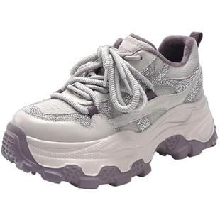 达芙妮水钻老爹鞋女2025新款冬季加绒保暖小个子厚底增高休闲鞋子