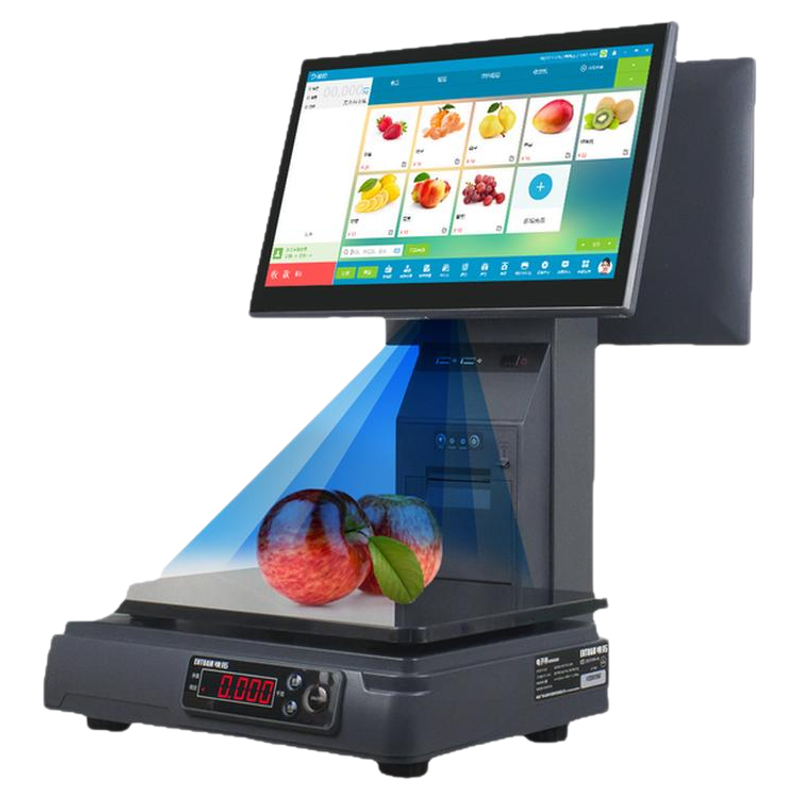 银豹称重收银一体机AI智能识别触摸双屏电子秤商超零售水果超市便利店熟食麻辣烫收款机电脑windows收银系统