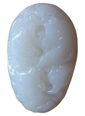 青峰玉业青峰玉器新疆和田玉把件 白玉籽料把玩件 玉手把件 鱼 男