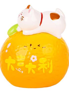 可爱女生车载办公室桌面装饰手办玩偶 治愈系招财水果小猫咪摆件