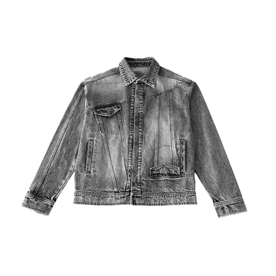 翻领廓形炒雪花洗水牛仔夹克