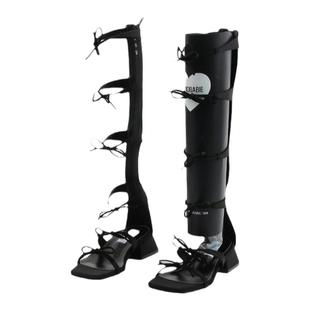 CHILIGIRL韩国绑带凉鞋方头甜美蝴蝶结罗马鞋女夏天镂空凉靴新款