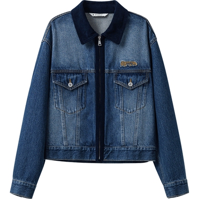 【播奥莱】播商场同款拼接牛仔拉链翻领短外套女25早春BDS1WD1552