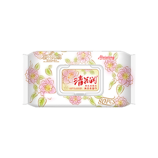 清花润洁肤湿巾80片湿纸巾家用面部擦脸洁面湿纸巾清洁湿巾加大厚