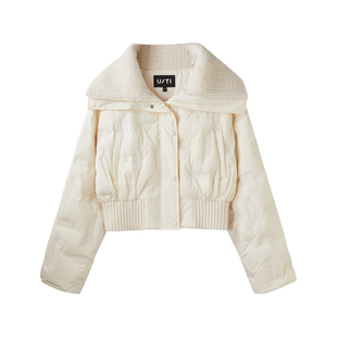 U/TI米白色大翻毛领短款羽绒服女设计感鸭绒外套尤缇时尚冬季新款