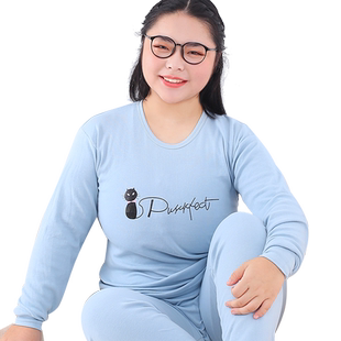 加肥加大秋衣秋裤女套装200斤纯棉少女大童胖mm保暖内衣全棉毛衫