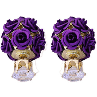 双面耳钉女花球韩国时尚气质百搭玫瑰花前后款耳环耳坠耳饰夏季