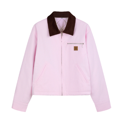 黑喵像素 粉色夹棉夹克外套短款休闲复古底特律上衣女秋冬