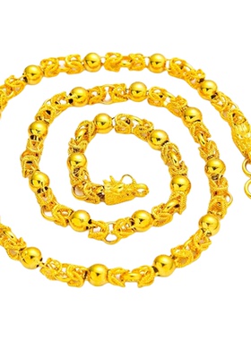 越南沙金男款麻花竹节黄金色项链