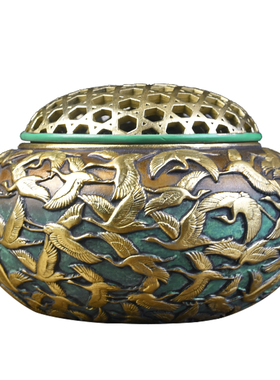 纯黄铜祥云仙鹤香炉摆件