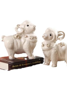 欧式陶瓷动物羊摆件家居客厅