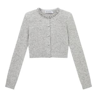 [鞠婧祎同款]self-portrait 秋冬浅灰色千金短款针织开衫上衣