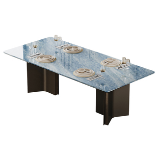 兰朵达天然奢石餐桌蓝水晶大理石方形桌子客厅家用2025新款可定制