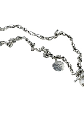 s925纯银立体爱心吊坠项链女百搭粗链条OT扣卫衣毛衣链女个性重工