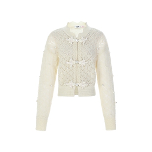 lefame拉飞姆冬季新中式薄透针织开衫上衣女