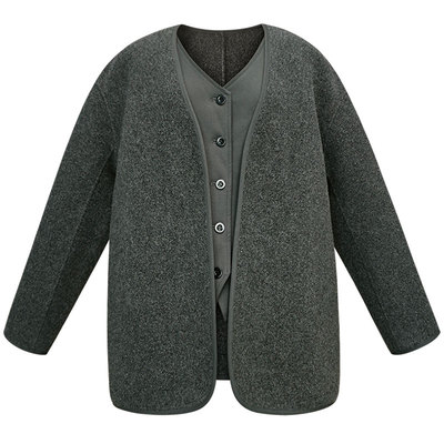 羊绒气质手工假两件羊毛外套