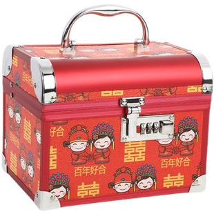 密码首饰盒收纳箱皮箱红色提彩礼金定亲聘金箱子结婚庆用品礼物