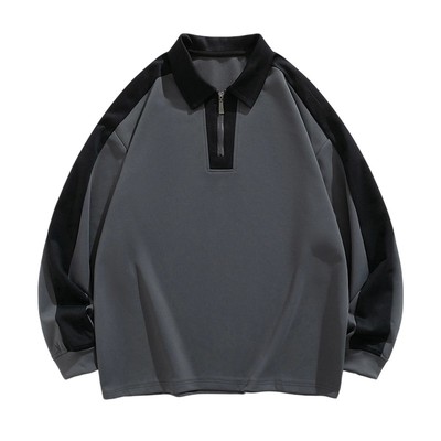 GL真维斯卫衣男款2025春秋新款翻领无帽撞色美式高街宽松长袖上衣