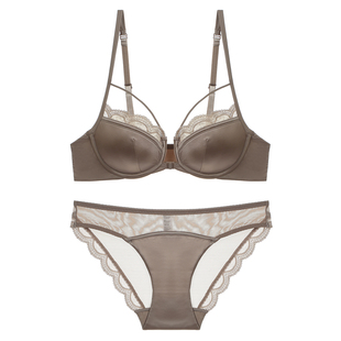 内衣夏季女薄款大胸显小胸法式半杯光面聚拢前扣兔耳朵文胸罩套装