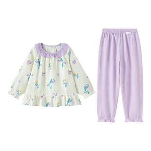 全棉时代26年春新品儿童睡衣男女孩空气褶皱纱家居服宝宝纯棉套装