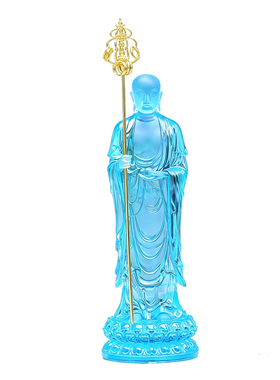 古法琉璃天蓝地藏王佛像供奉摆件