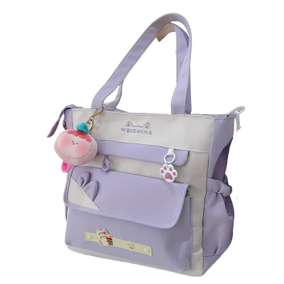 可爱猫咪大容量斜挎包高颜值小清新少女单肩托特包学生上课补习袋