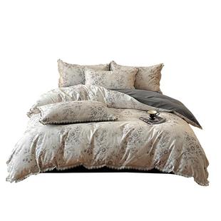 无印良品全棉磨毛床品四件套中古风卧室双人床品花边床单被套被罩