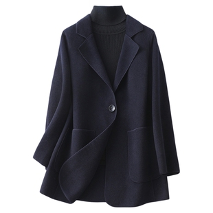 双面羊绒大衣女常规款西装领一粒扣修身显瘦秋冬新款毛呢外套女士