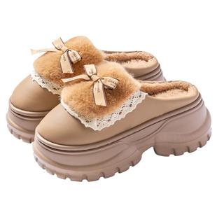 高跟棉拖鞋女士冬季2025新款厚底增高保暖加绒毛毛拖鞋女秋冬外穿