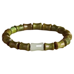 天然绿檀木竹节节高升手串男款文玩沉香盘玩佛珠和田玉转考学礼物