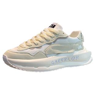 潮男华夫鞋2025春夏新款拼色舒适皮面软底增高轻便欧货轻奢休闲鞋