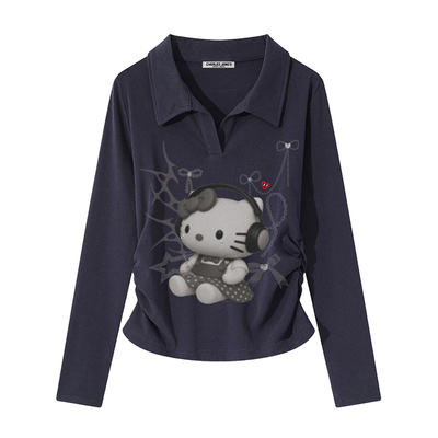 查尔斯桃心HelloKitty印花长袖T