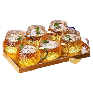 一人一色锤纹玻璃杯轻奢高档杯子家用喝水耐高温茶杯待客水杯套装