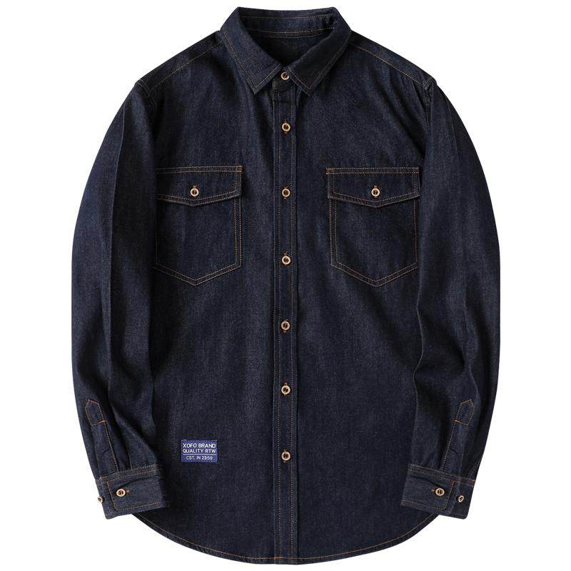 【丹宁】夏季牛仔长袖男衬衫日系复古内搭衬衣休闲工装男士外套