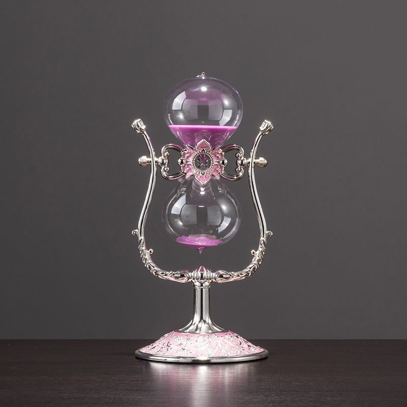 欧式U型金属银紫色U型玻璃沙漏计时器家居装饰工艺品礼品摆件时尚